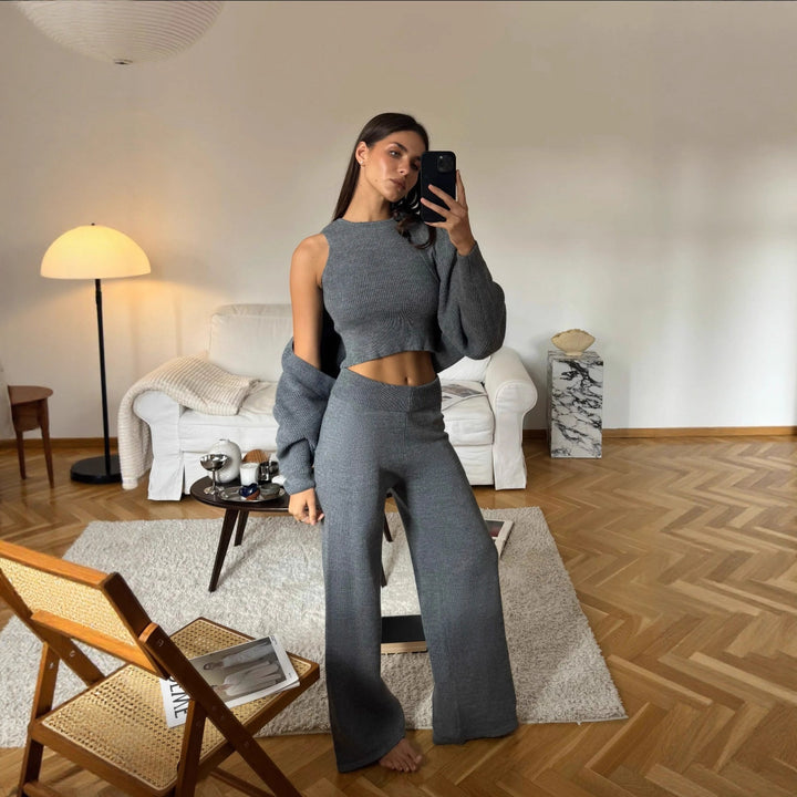 Kvinnors Stickad Lounge Set med Lösa Byxor och Löst Tröja Mirla-Eva Jonsson