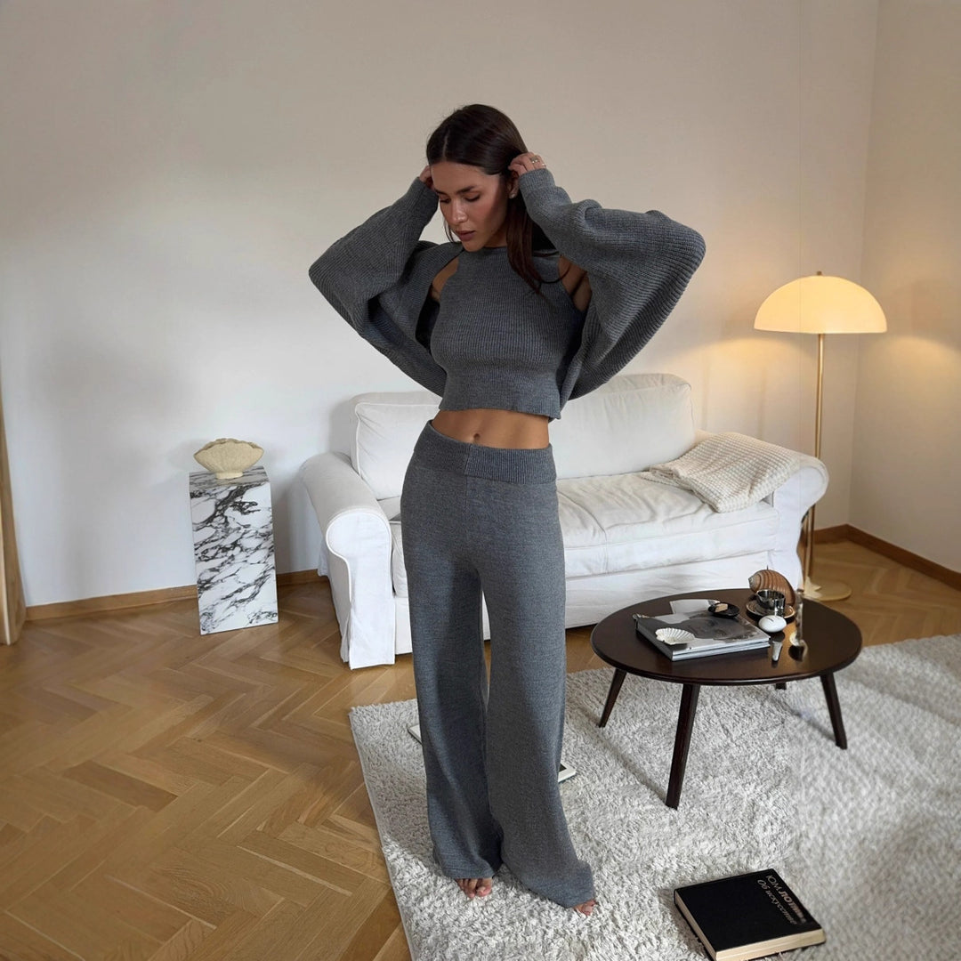 Kvinnors Stickad Lounge Set med Lösa Byxor och Löst Tröja Mirla-Eva Jonsson