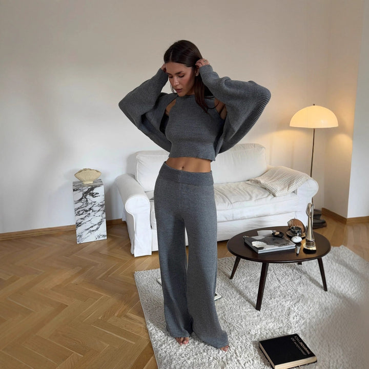 Kvinnors Stickad Lounge Set med Lösa Byxor och Löst Tröja Mirla-Eva Jonsson