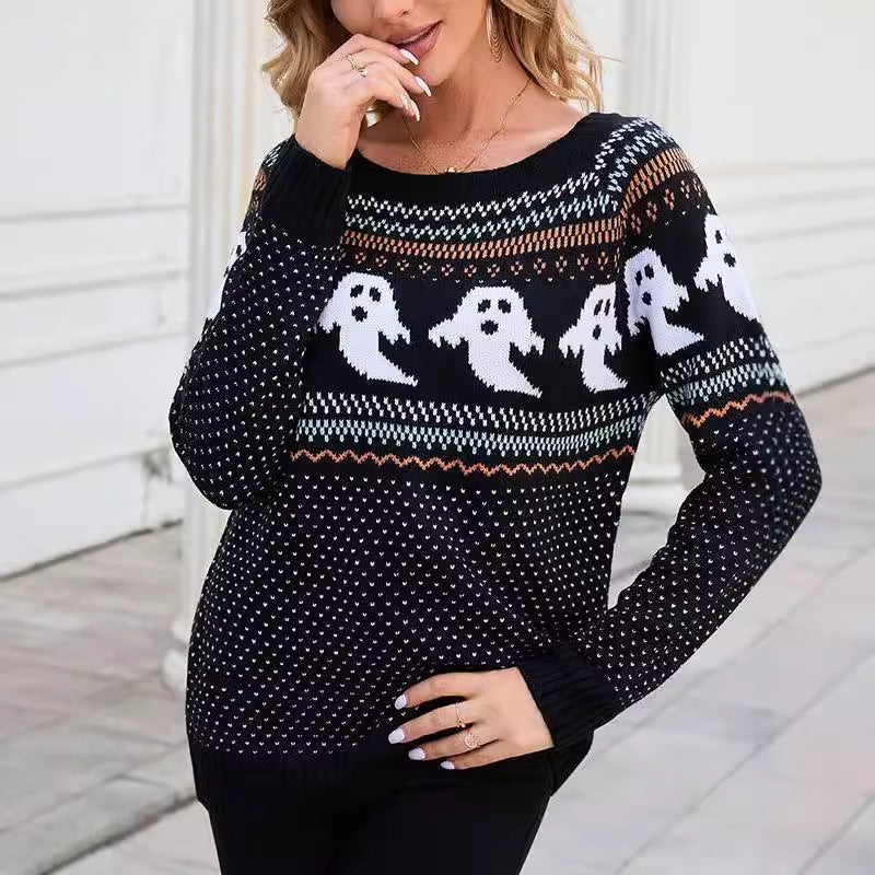 Kvinnors Stickad Tröja med Spökmotiv Mirla-Eva Jonsson