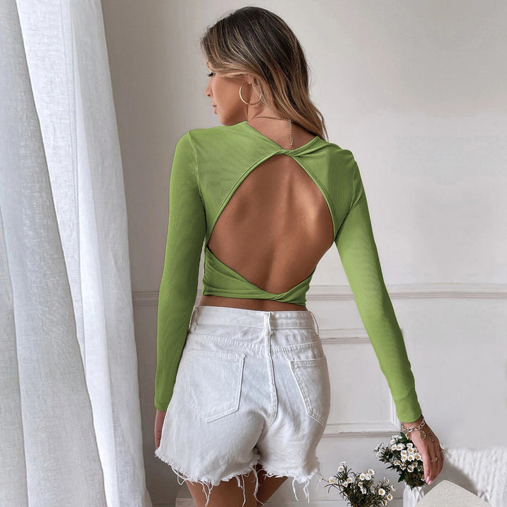 Kvinnors Stretch Crop Topp med fin ribbad textur och långa ärmar Mirla-Eva Jonsson