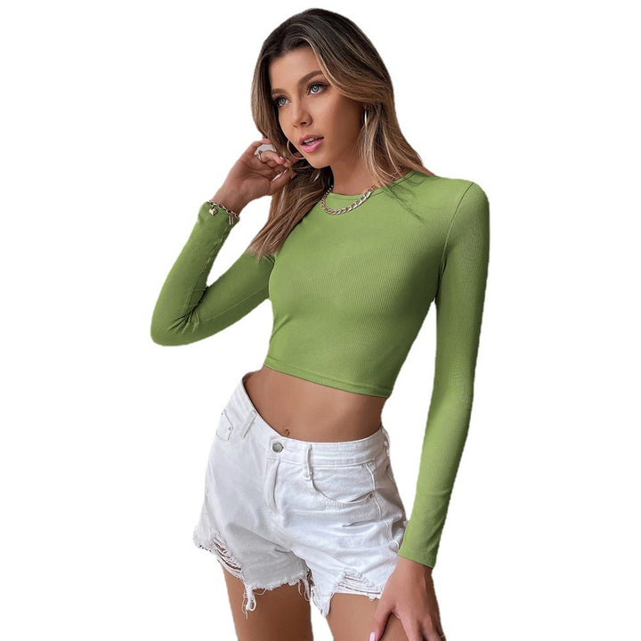 Kvinnors Stretch Crop Topp med fin ribbad textur och långa ärmar Mirla-Eva Jonsson