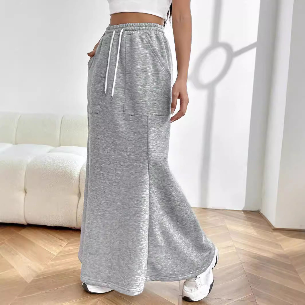 Kvinnors Sweat Maxi Kjol med Elastisk Midja och Praktiska Fickor Mirla-Eva Jonsson