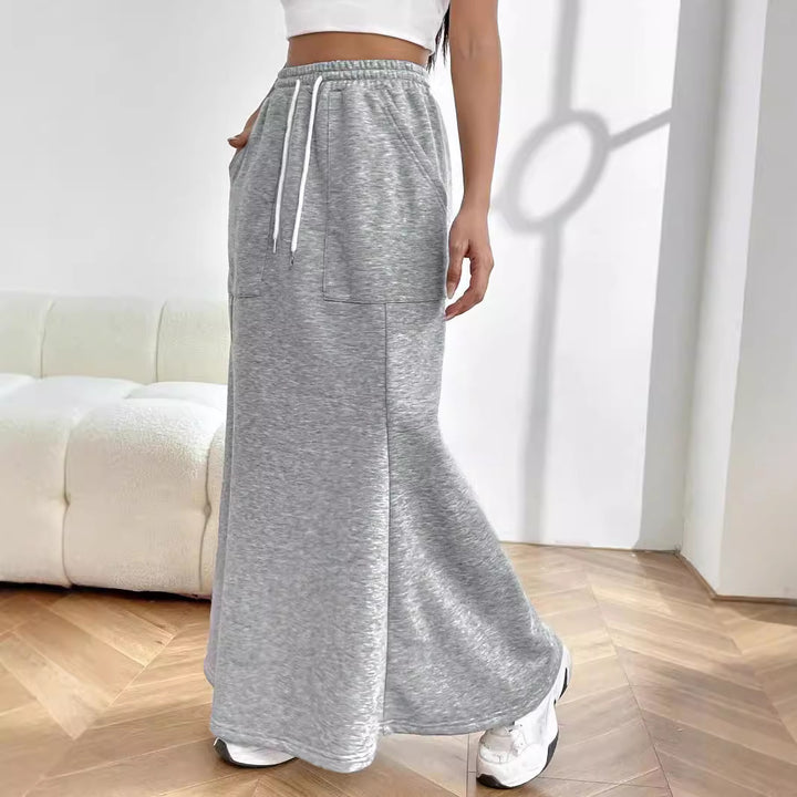 Kvinnors Sweat Maxi Kjol med Elastisk Midja och Praktiska Fickor Mirla-Eva Jonsson