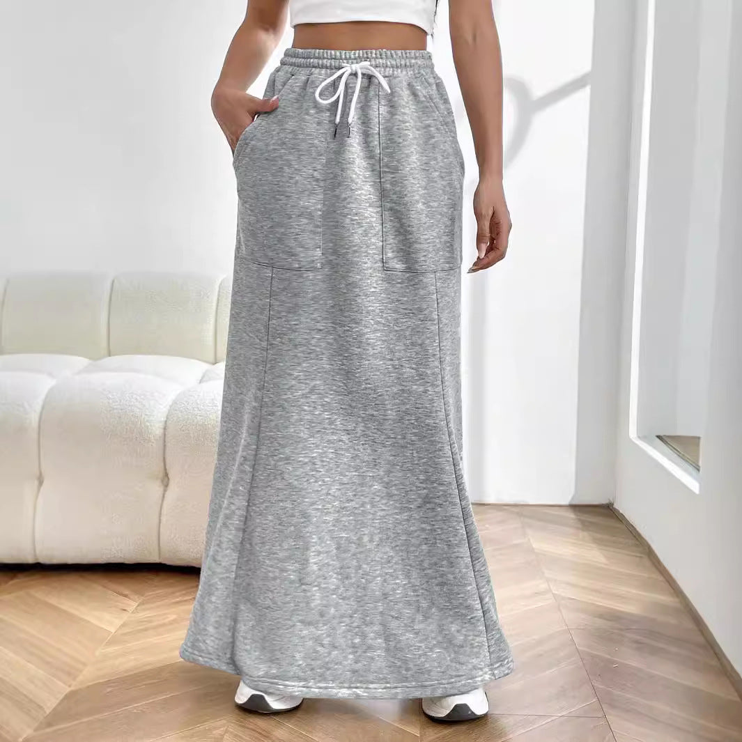 Kvinnors Sweat Maxi Kjol med Elastisk Midja och Praktiska Fickor Mirla-Eva Jonsson