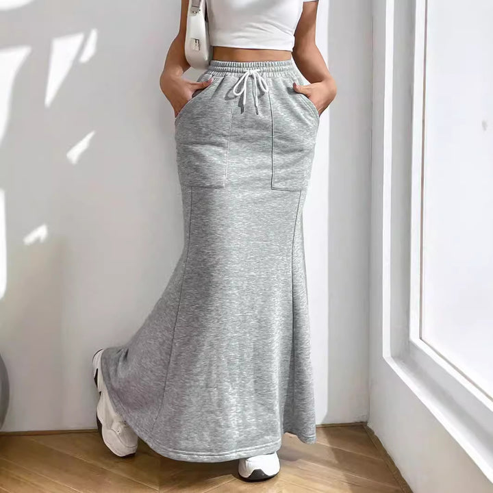 Kvinnors Sweat Maxi Kjol med Elastisk Midja och Praktiska Fickor Mirla-Eva Jonsson