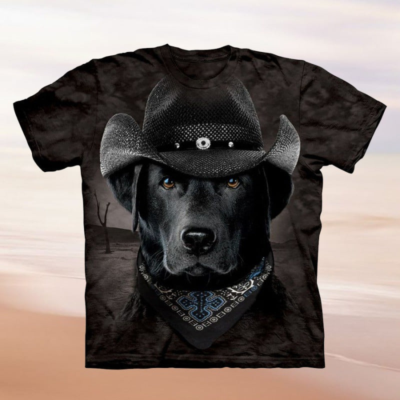 Kvinnors T-shirt med kreativt hundmotiv och cowboyhattdesign Mirla-Eva Jonsson