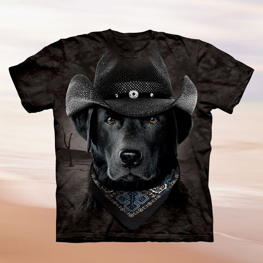 Kvinnors T-shirt med kreativt hundmotiv och cowboyhattdesign Mirla-Eva Jonsson