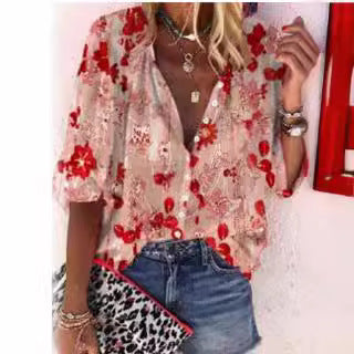 Kvinnors Transparent Blus med Blommig Brodyr och Oversized Skärning-Eva Jonsson