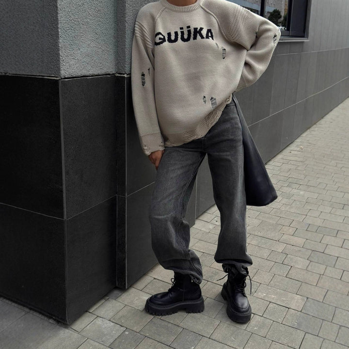 Kvinnors Urban Oversized Jumper med Kreativ Text och Avslappnad Design Mirla-Eva Jonsson