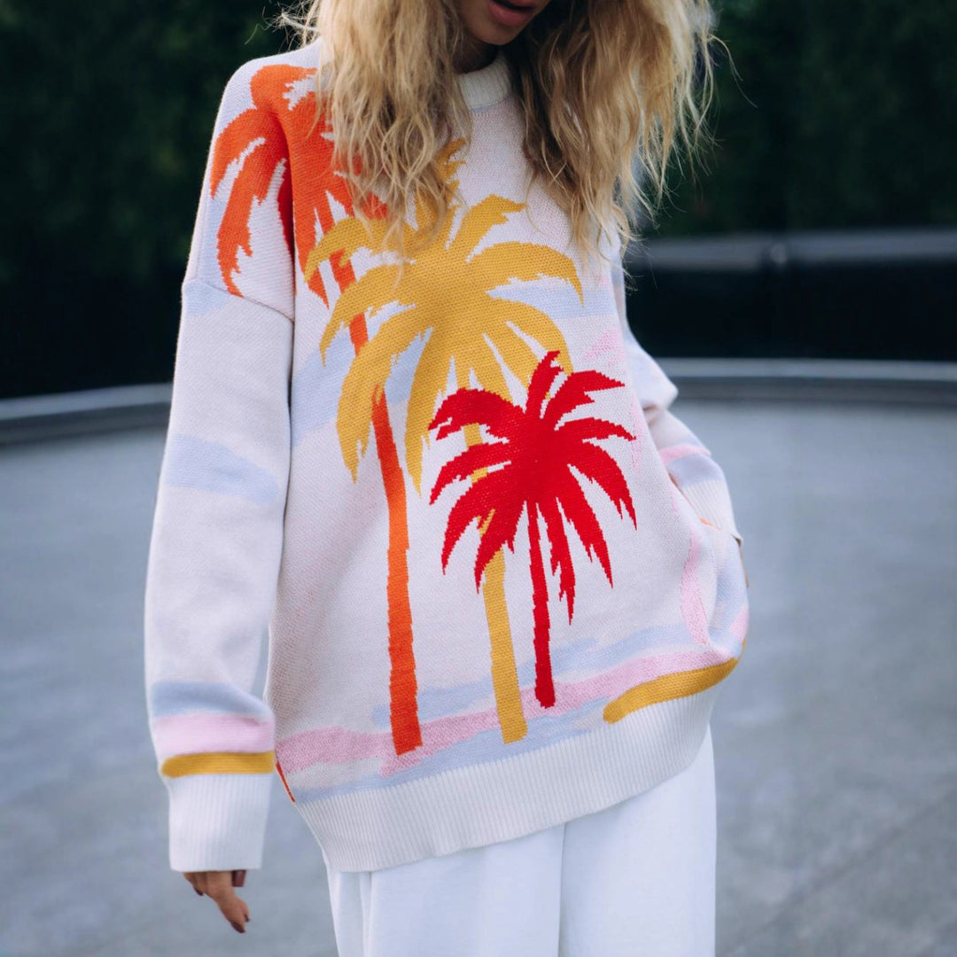 Kvinnors Urban Sweatshirt med iögonfallande palmdesign Mirla-Eva Jonsson