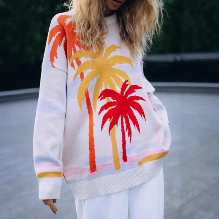 Kvinnors Urban Sweatshirt med iögonfallande palmdesign Mirla-Eva Jonsson