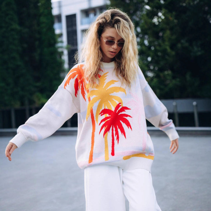 Kvinnors Urban Sweatshirt med iögonfallande palmdesign Mirla-Eva Jonsson