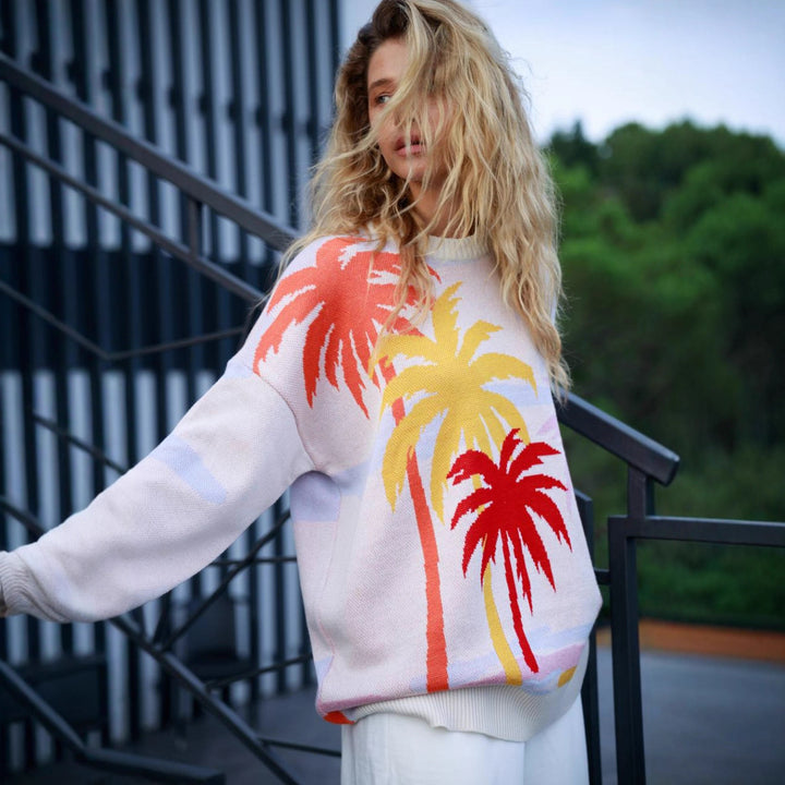 Kvinnors Urban Sweatshirt med iögonfallande palmdesign Mirla-Eva Jonsson