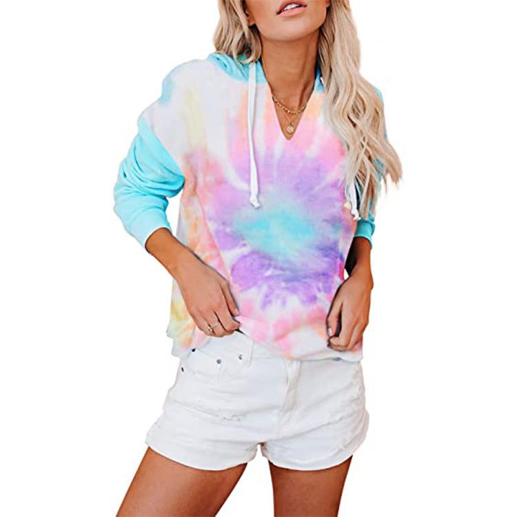 Kvinnors V-hals hoodie med tie-dye-design Mirla-Eva Jonsson