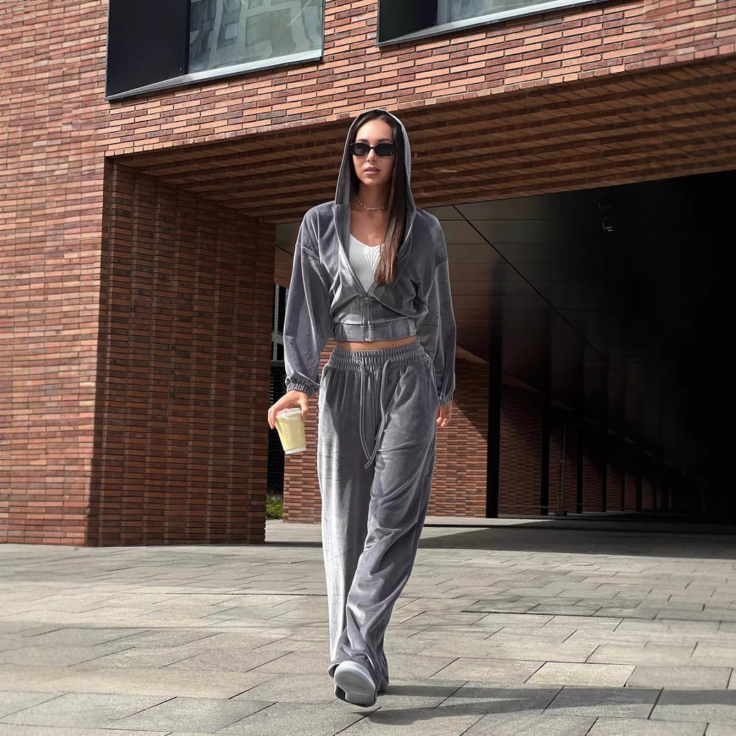 Kvinnors Velour Träningsdräkt med Hög Midja och Kropad Jacka Mirla-Eva Jonsson