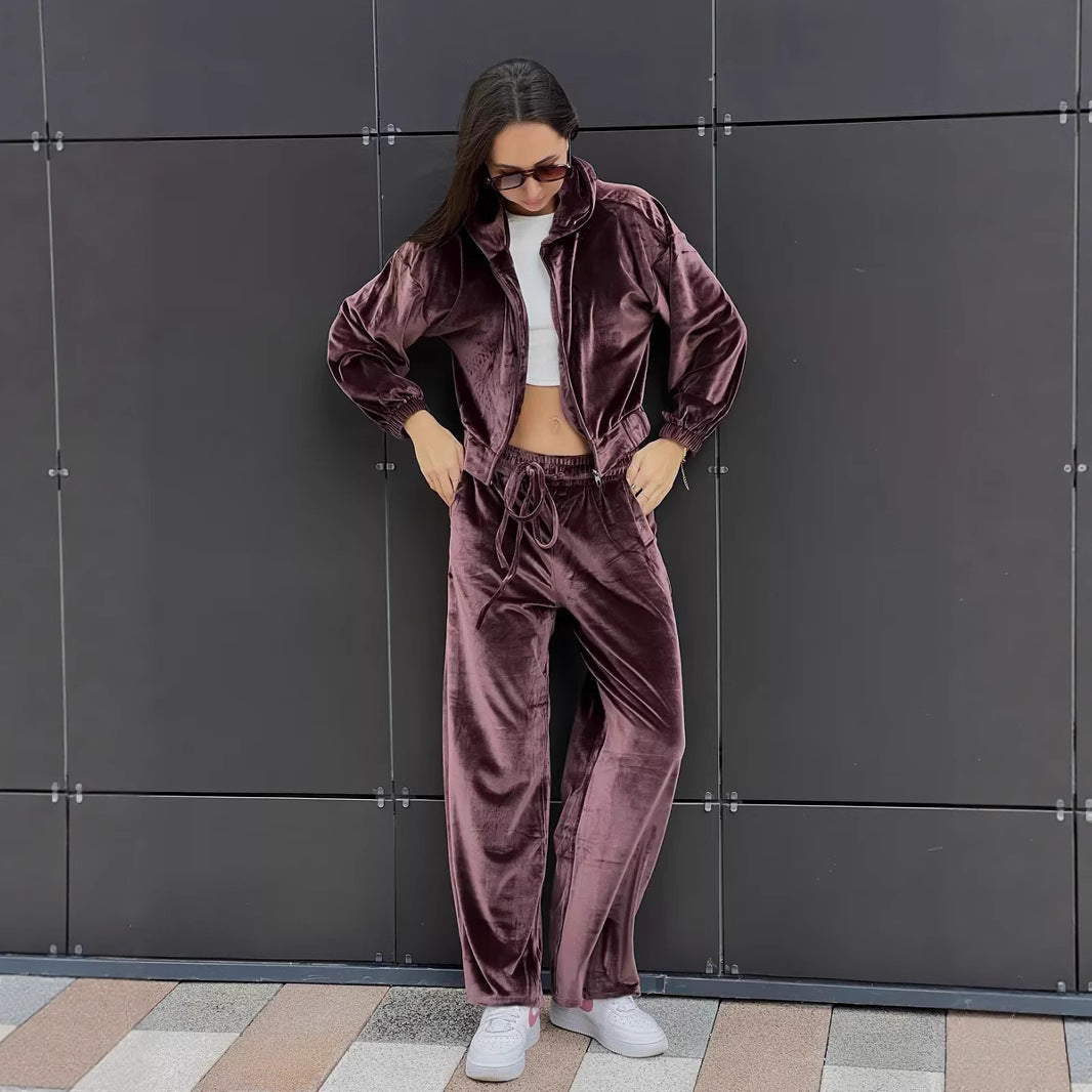 Kvinnors Velour Träningsdräkt med Hög Midja och Kropad Jacka Mirla-Eva Jonsson