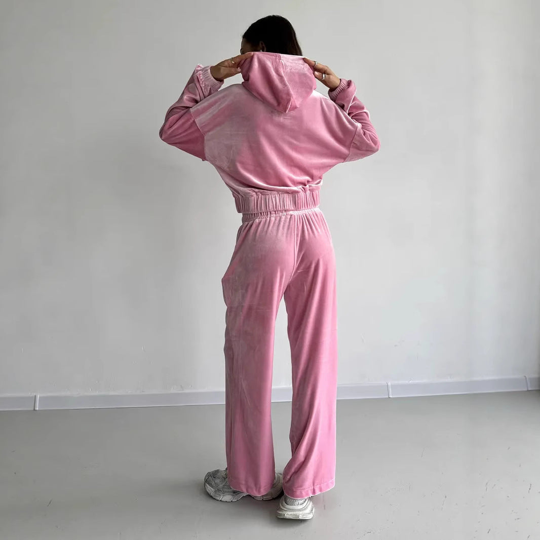 Kvinnors Velour Träningsdräkt med Hög Midja och Kropad Jacka Mirla-Eva Jonsson