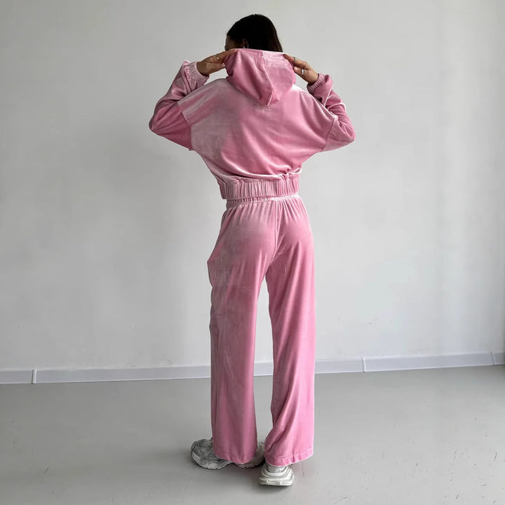 Kvinnors Velour Träningsdräkt med Hög Midja och Kropad Jacka Mirla-Eva Jonsson