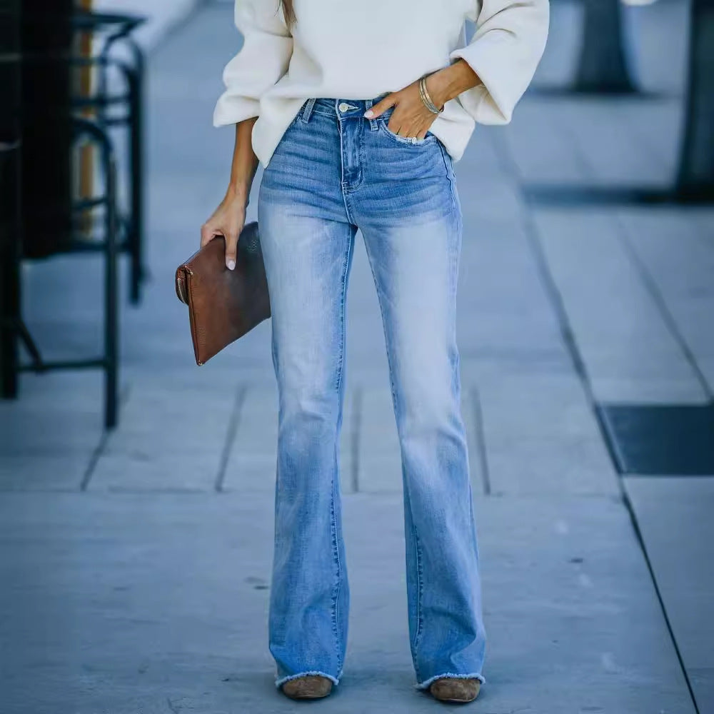 Kvinnors Vida Bootcut Jeans med Hög Midja och Fransad Söm Mirla-Eva Jonsson