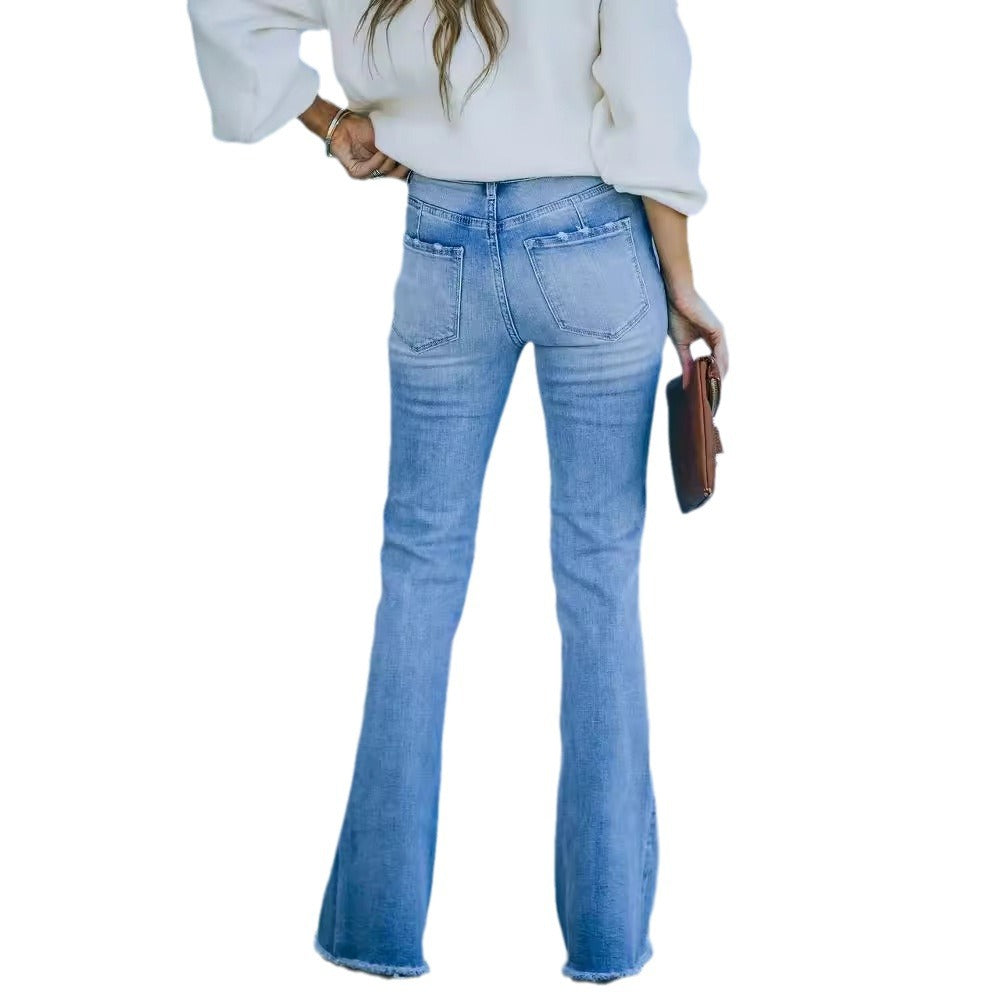 Kvinnors Vida Bootcut Jeans med Hög Midja och Fransad Söm Mirla-Eva Jonsson