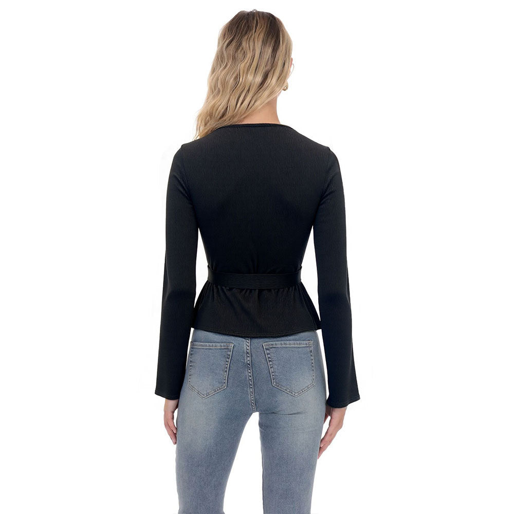 Kvinnors Wrap Top med Långa Ärmar och Eleganta Rynkdetaljer Mirla-Eva Jonsson