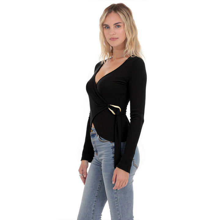 Kvinnors Wrap Top med Långa Ärmar och Eleganta Rynkdetaljer Mirla-Eva Jonsson