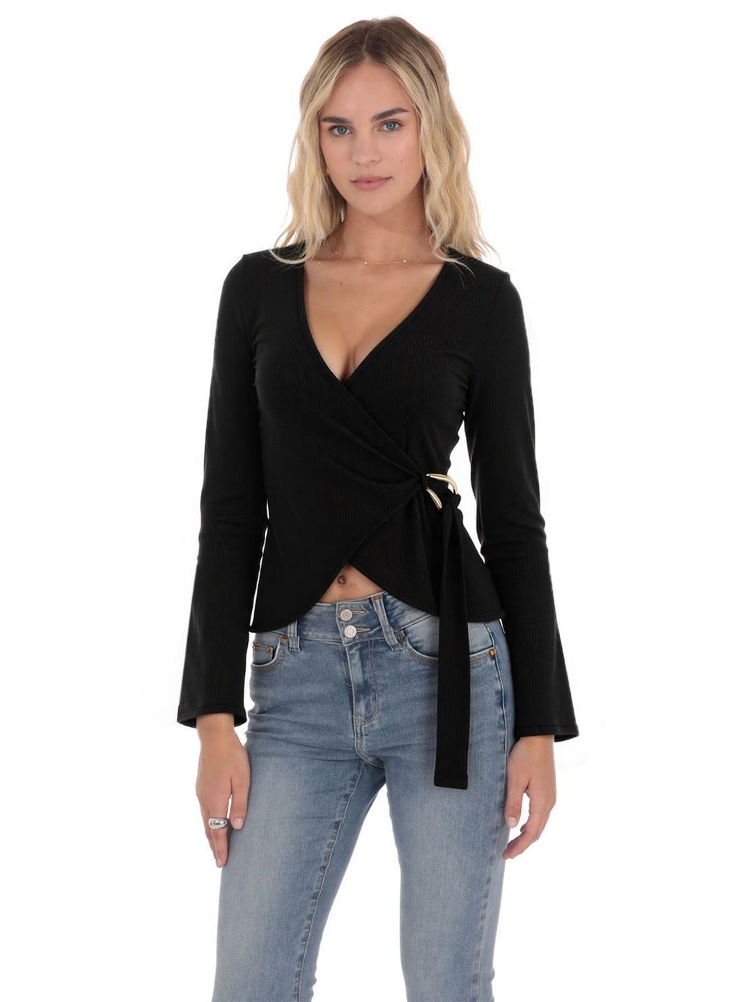 Kvinnors Wrap Top med Långa Ärmar och Eleganta Rynkdetaljer Mirla-Eva Jonsson
