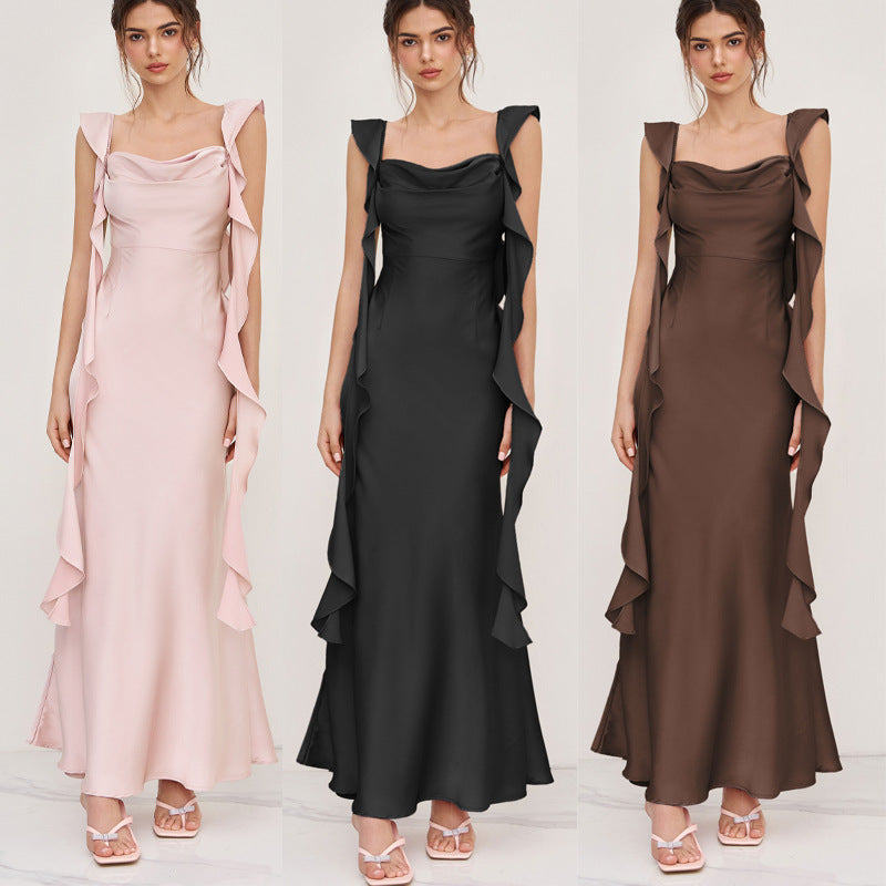 Kvinnors aftondress med asymmetriska volanger Mirla-Eva Jonsson