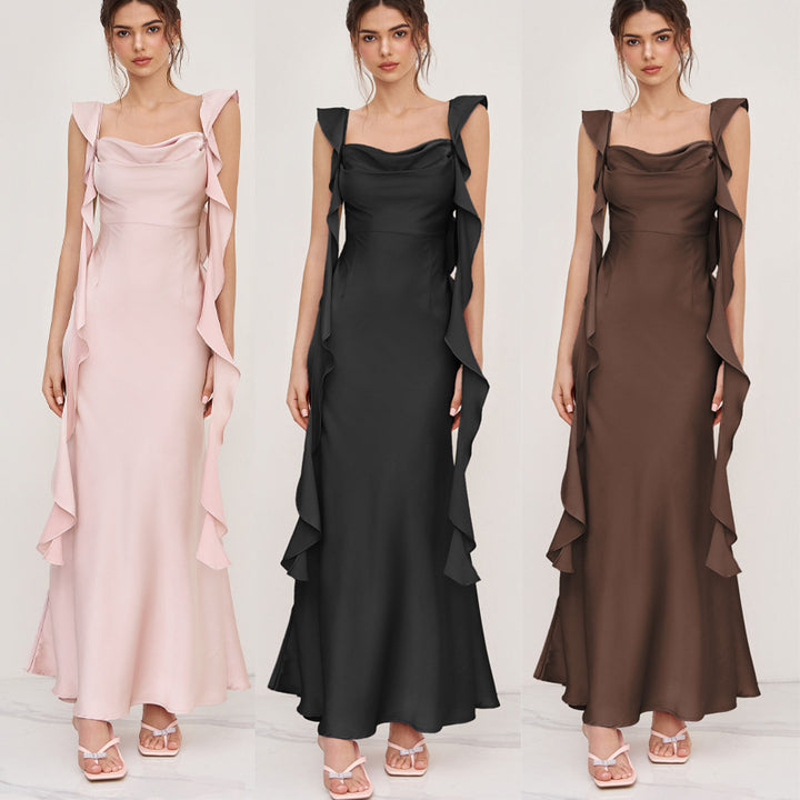 Kvinnors aftondress med asymmetriska volanger Mirla-Eva Jonsson