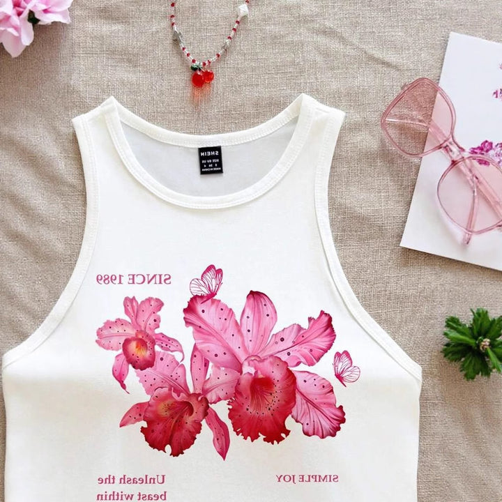 Kvinnors ärmlös tanktopp med glädjefyllt körsbärsmotiv Mirla-Eva Jonsson