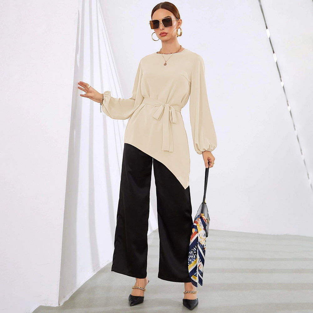 Kvinnors asymmetrisk blus skjorta med midjebälte Mirla-Eva Jonsson