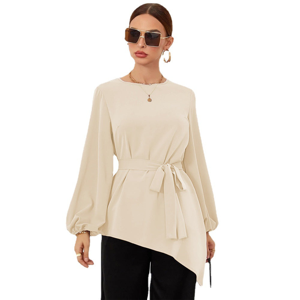 Kvinnors asymmetrisk blus skjorta med midjebälte Mirla-Eva Jonsson