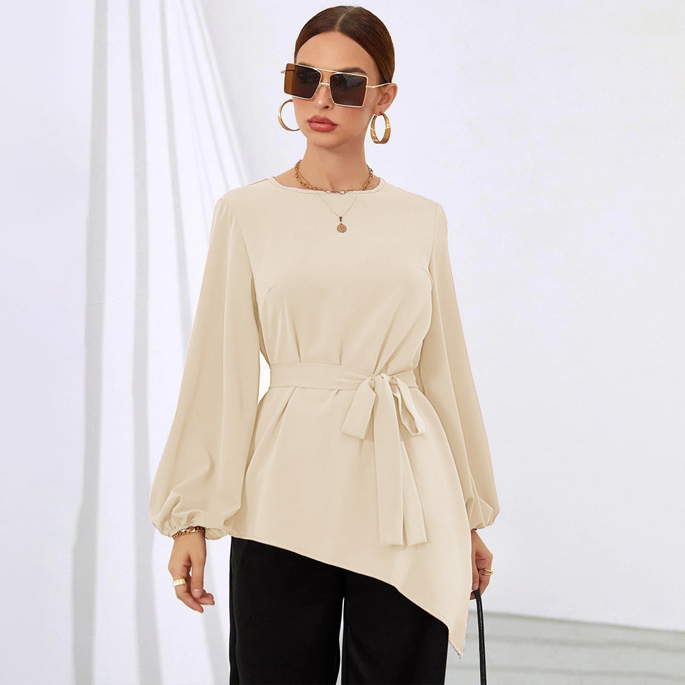 Kvinnors asymmetrisk blus skjorta med midjebälte Mirla-Eva Jonsson