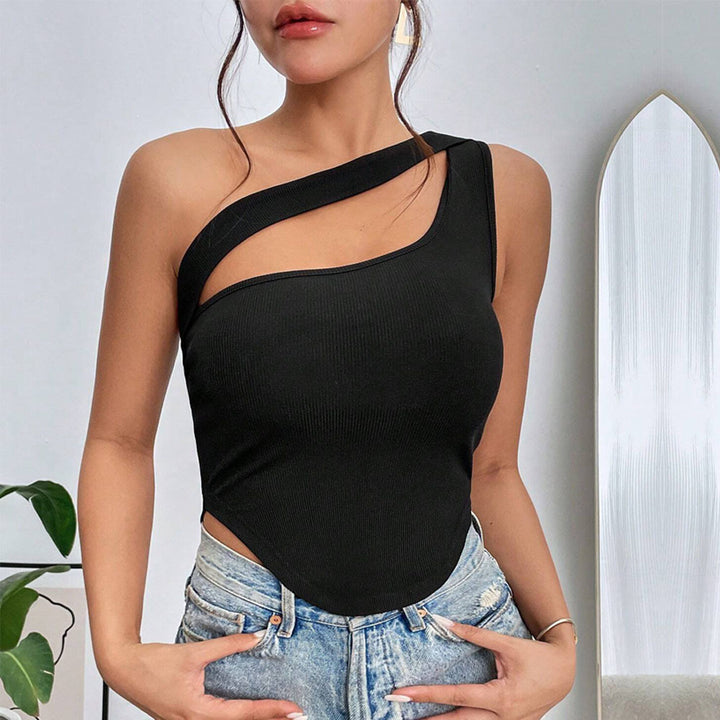 Kvinnors asymmetrisk bodysuit med fina spagettistänger och elastisk väv Mirla-Eva Jonsson