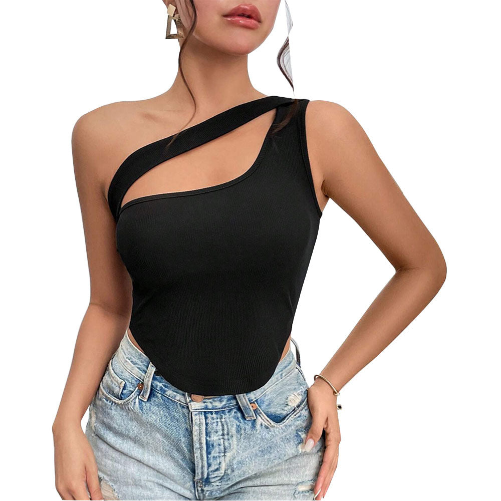 Kvinnors asymmetrisk bodysuit med fina spagettistänger och elastisk väv Mirla-Eva Jonsson