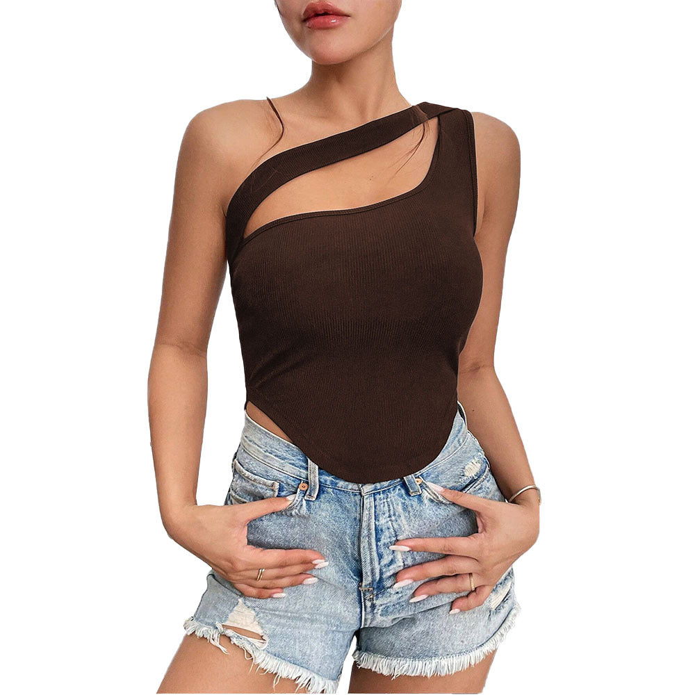 Kvinnors asymmetrisk bodysuit med fina spagettistänger och elastisk väv Mirla-Eva Jonsson