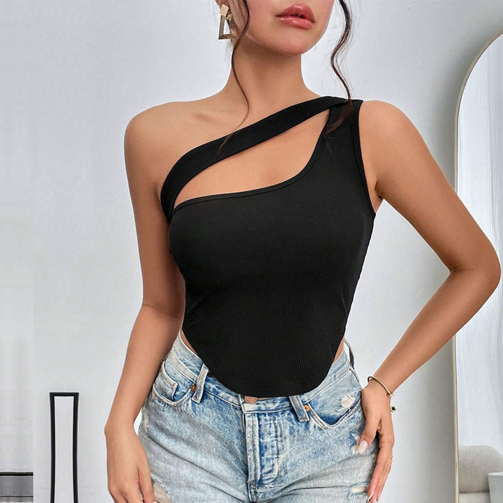 Kvinnors asymmetrisk bodysuit med fina spagettistänger och elastisk väv Mirla-Eva Jonsson