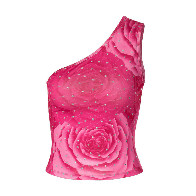Kvinnors asymmetrisk bustier med blommönster och rhinestones detaljer Mirla-Eva Jonsson