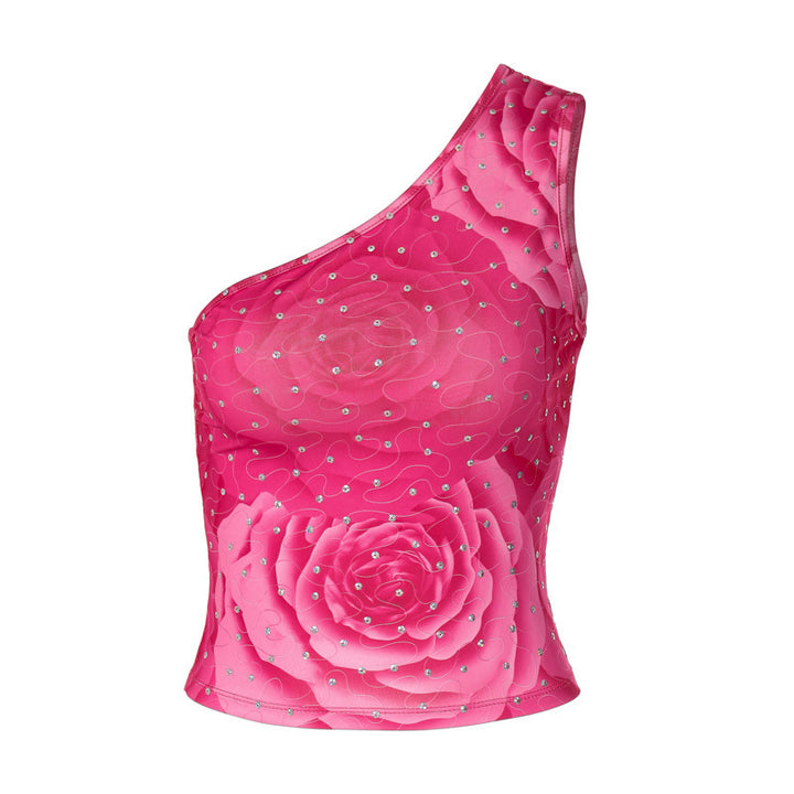 Kvinnors asymmetrisk bustier med blommönster och rhinestones detaljer Mirla-Eva Jonsson