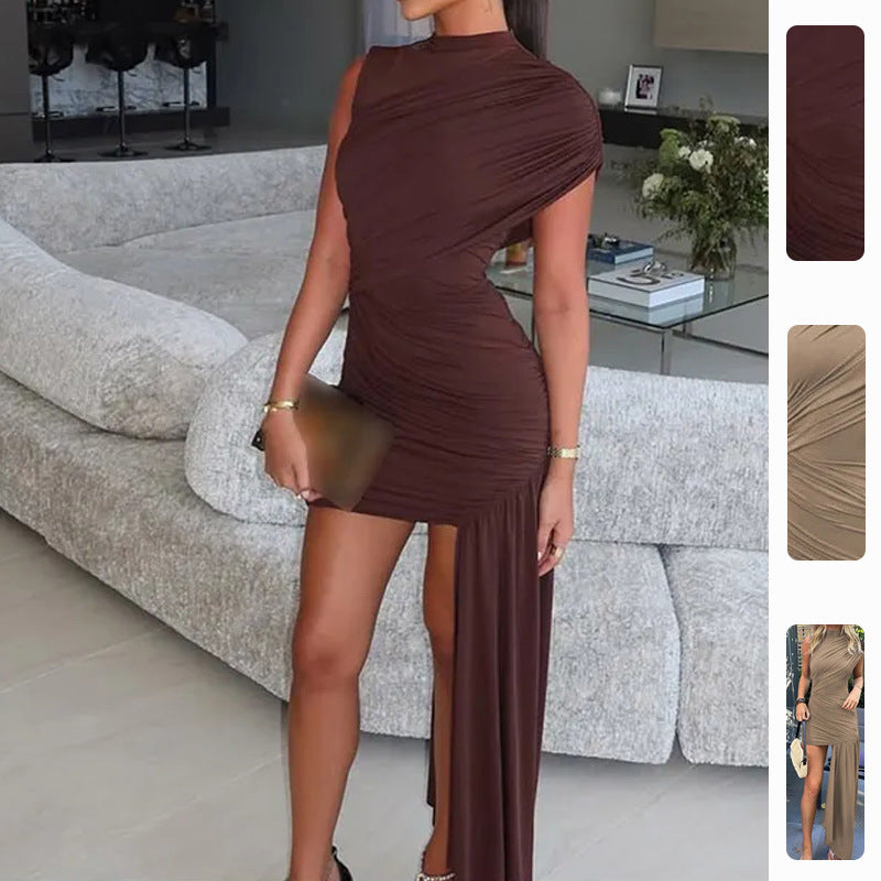 Kvinnors asymmetrisk cocktailklänning med drapering Mirla-Eva Jonsson