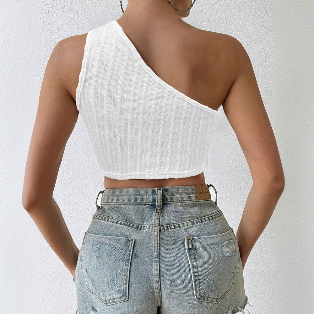 Kvinnors asymmetrisk crop top med elegant virkad kant Mirla-Eva Jonsson