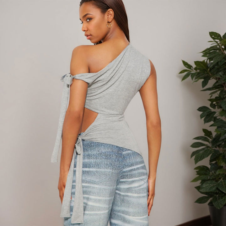 Kvinnors asymmetrisk crop top med sidoknut Mirla-Eva Jonsson