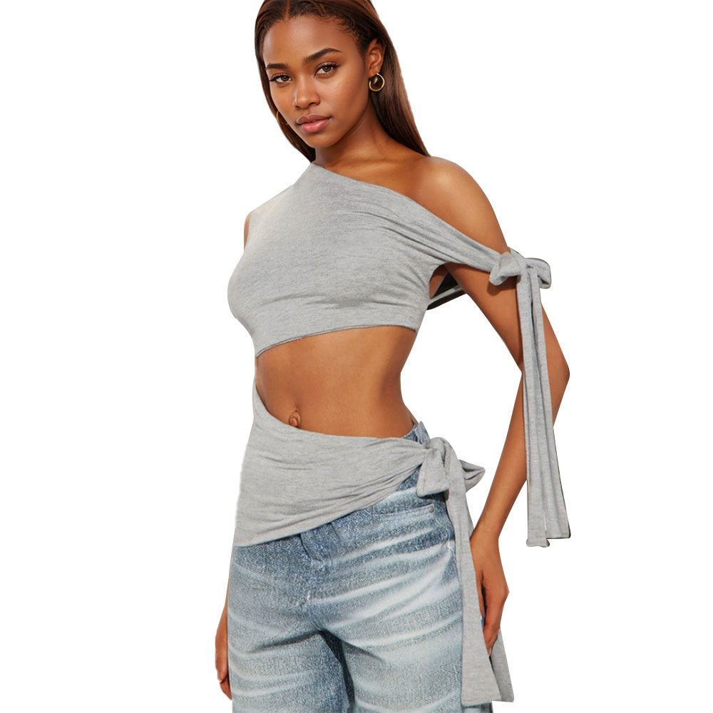 Kvinnors asymmetrisk crop top med sidoknut Mirla-Eva Jonsson