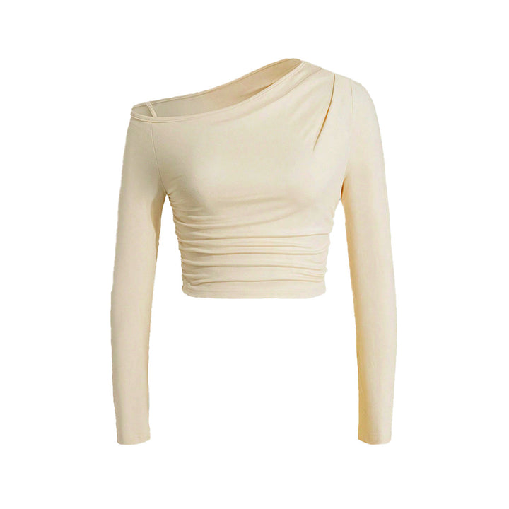 Kvinnors asymmetrisk långärmad crop top med lätt rynkeffekt Mirla-Eva Jonsson