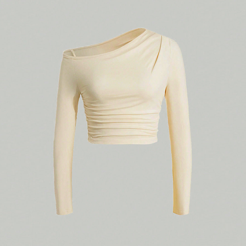 Kvinnors asymmetrisk långärmad crop top med lätt samlingseffekt Mirla-Eva Jonsson