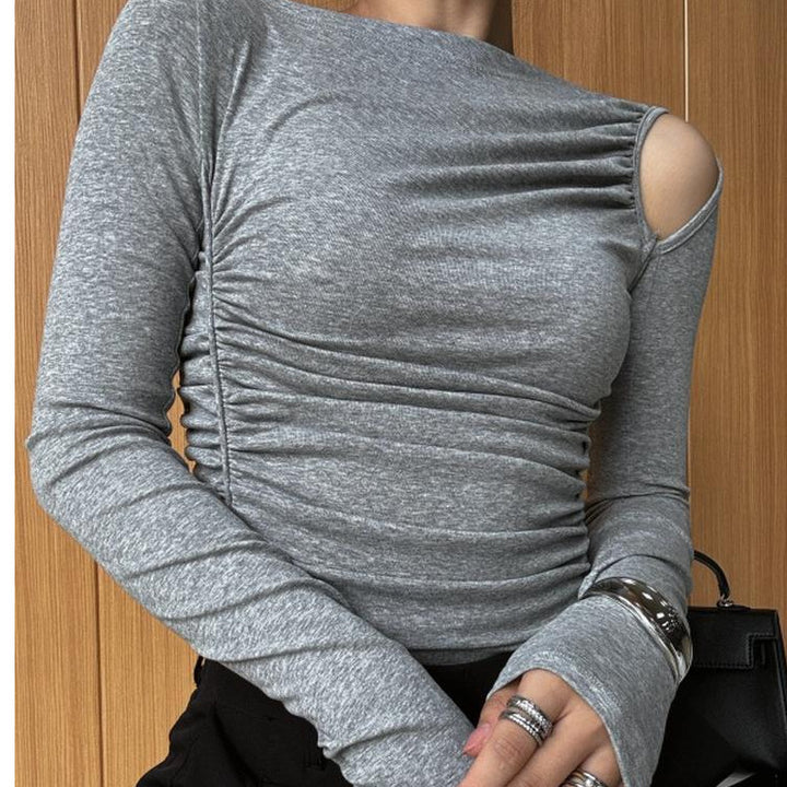 Kvinnors asymmetrisk långärmad skjorta med rynkor på sidan-Eva Jonsson
