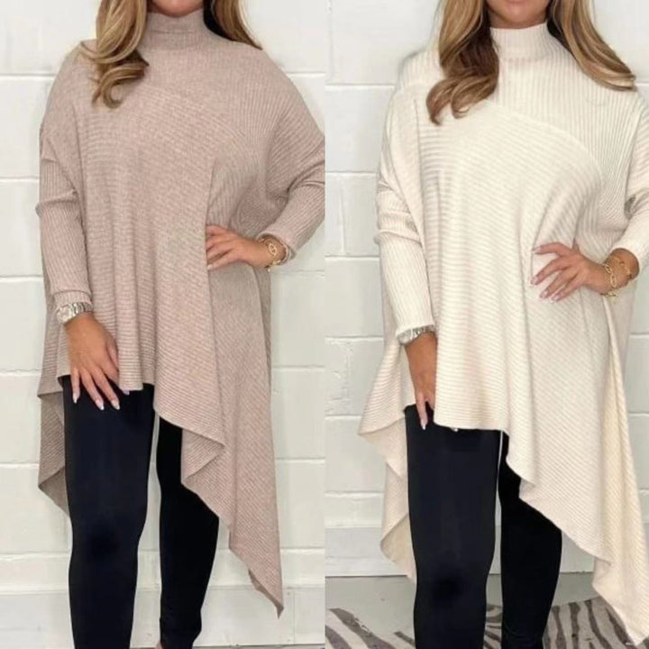 Kvinnors asymmetrisk stickad topp med hög krage och modern skärning Mirla-Eva Jonsson