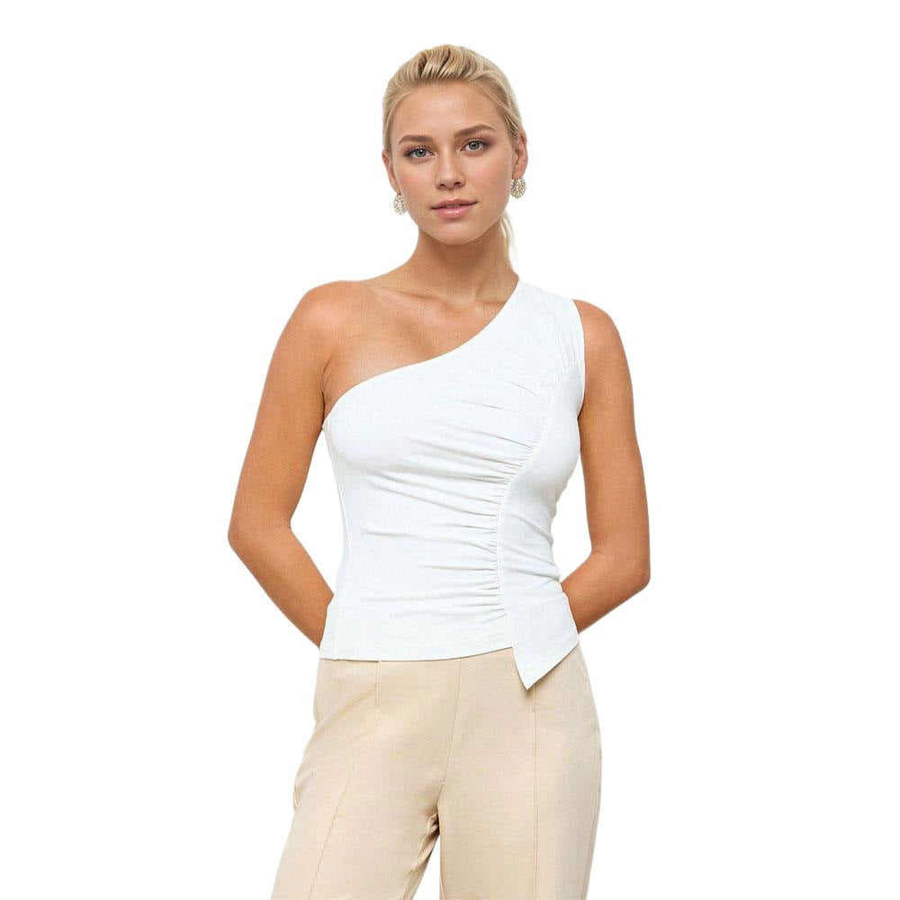 Kvinnors asymmetrisk topp med sofistikerad drapering och elegant effekt Mirla-Eva Jonsson