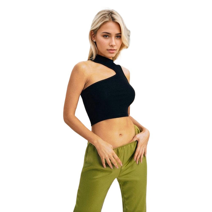 Kvinnors asymmetriska crop top med krage och rynkor Mirla-Eva Jonsson